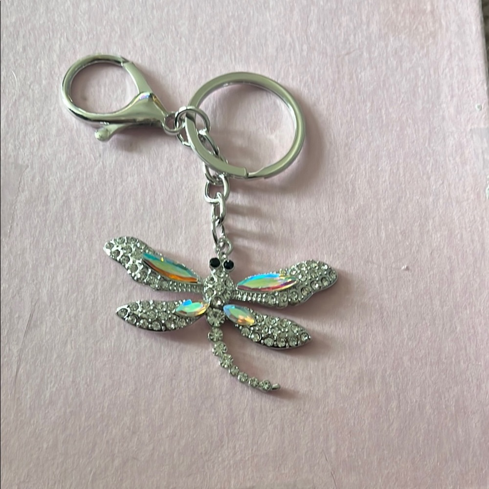 Silver Dragonfly Keychain with Crystals